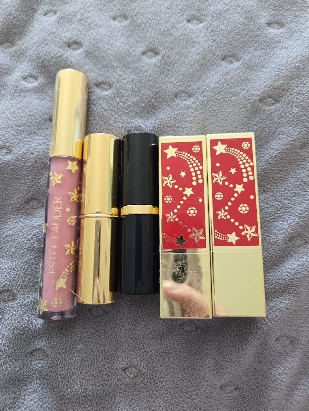 Estee Lauder Pink Lip Gloss with Gold-Accented Lipstick Set